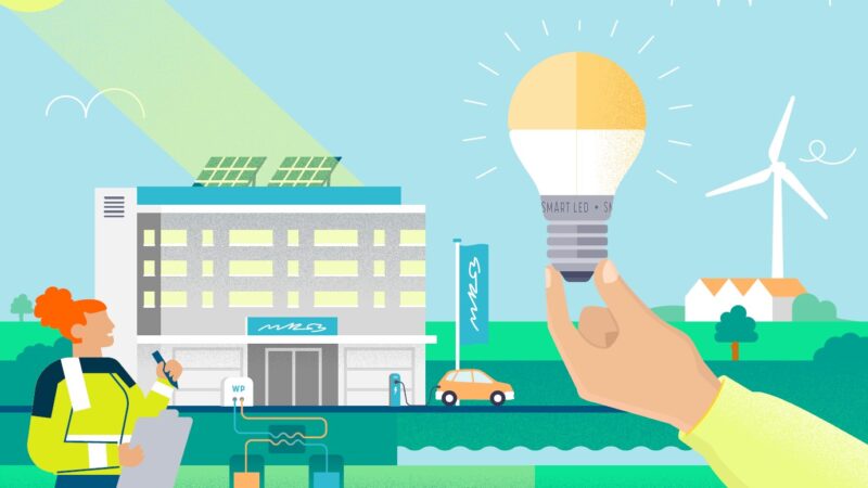 illustratie energiebesparing kantoorgebouwen