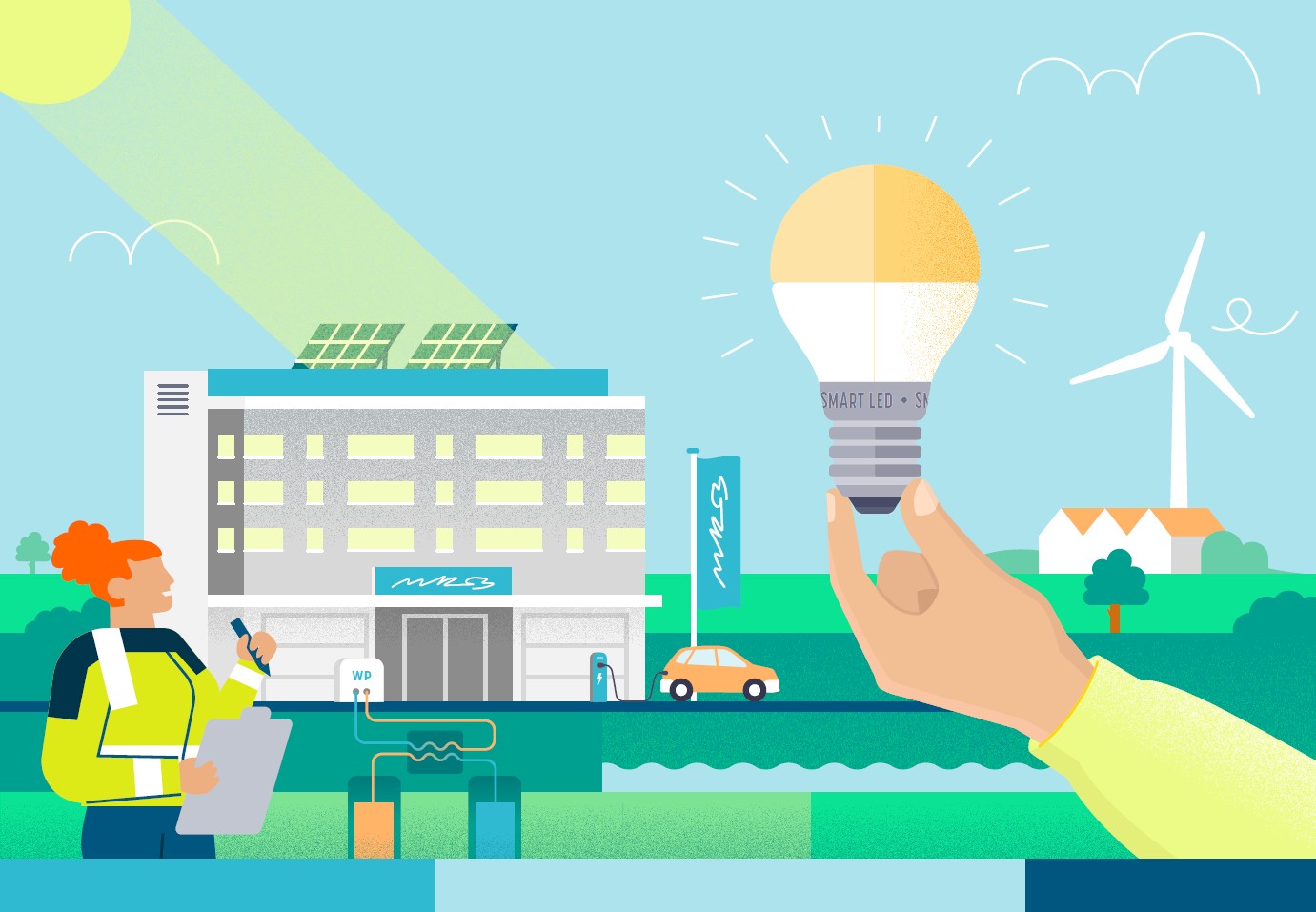 illustratie energiebesparing kantoorgebouwen